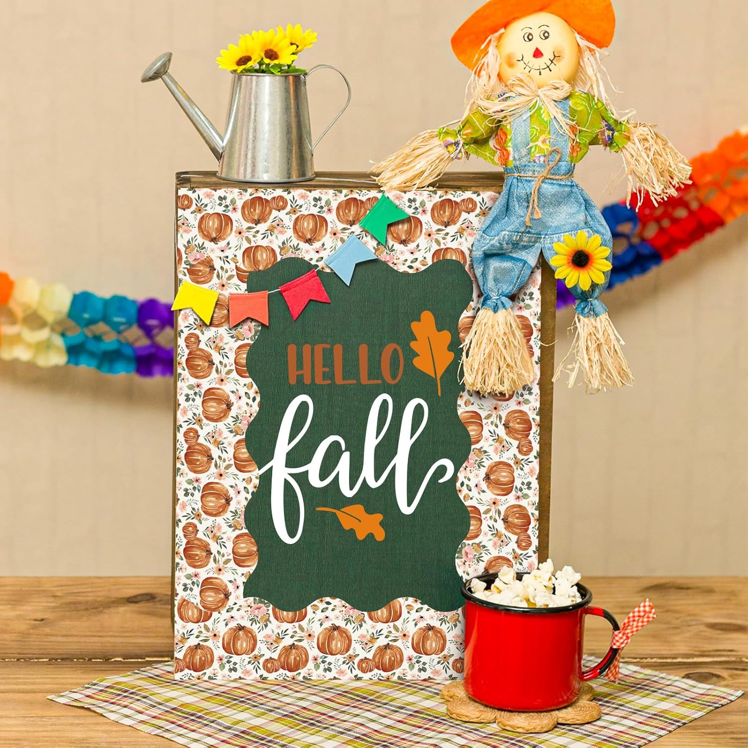 AnyDesign – Tablero de anuncios de calabaza floral bohemio de 65 pies, borde de acuarela para otoño, otoño, calabaza, borde troquelado para aula,