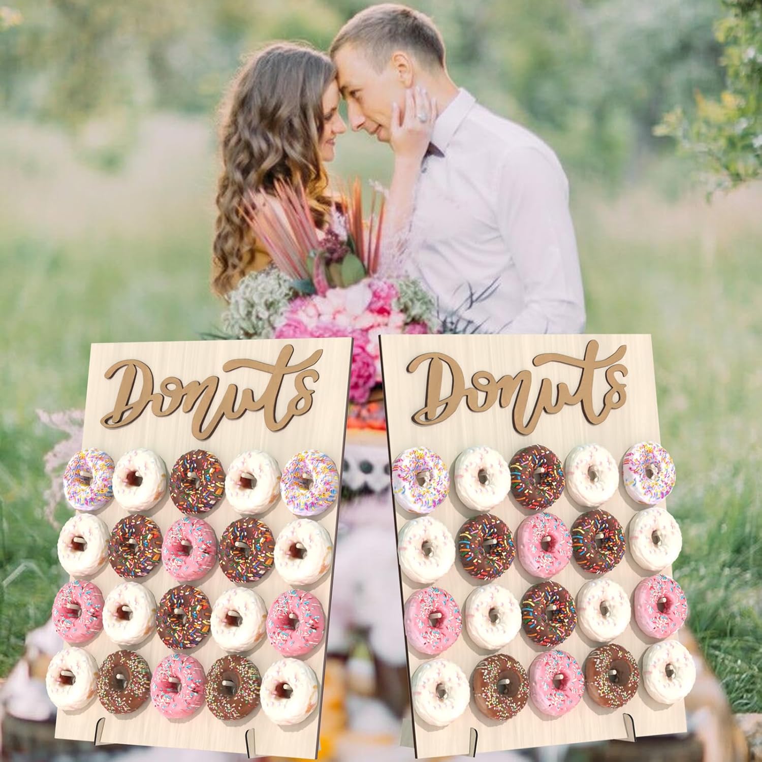 Soporte de pared para donas, 2 piezas de soporte de madera para donas, 40 donas, tablero de donas para donas, fiesta de crecimiento, cumpleaños,