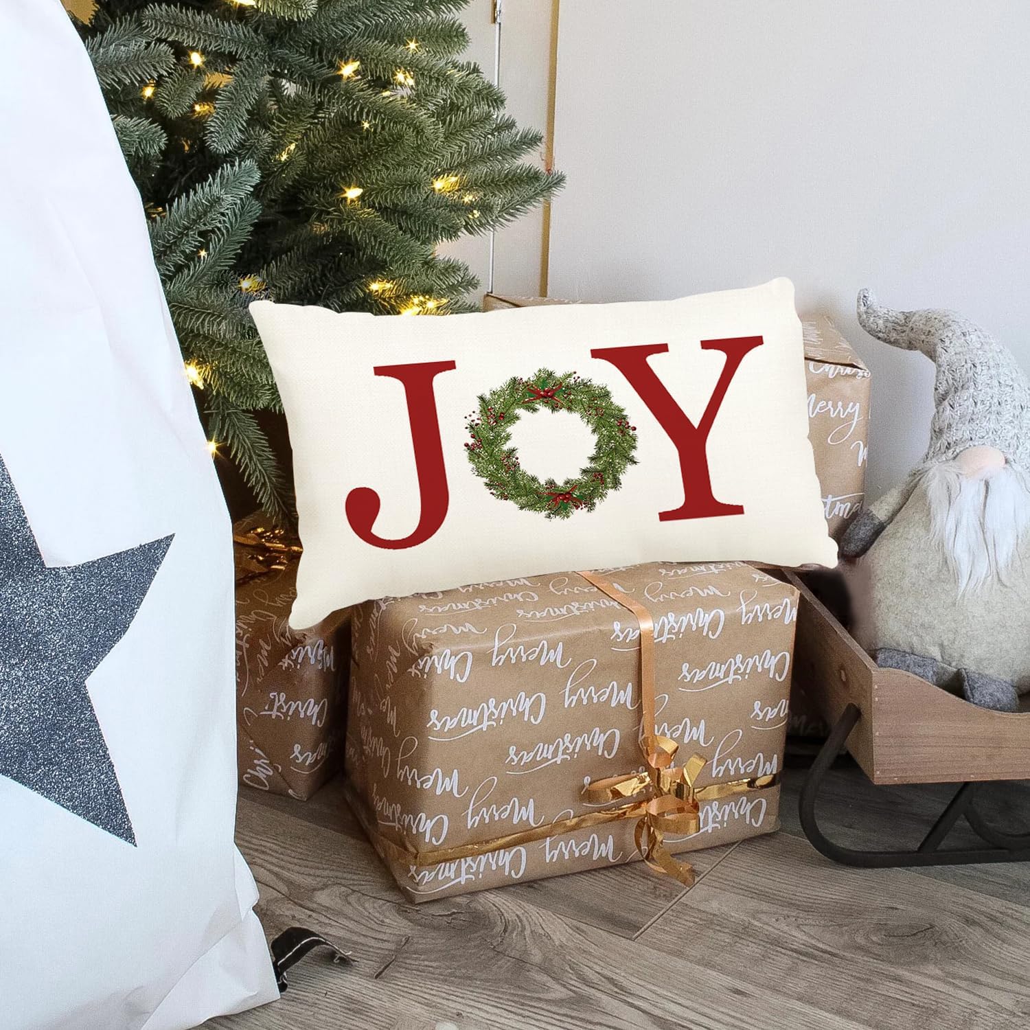 ADFLOOD Fundas de almohada de Navidad de 12 x 20 pulgadas, guirnalda de Navidad, decoración de fiestas, color rojo, para el hogar, sofá