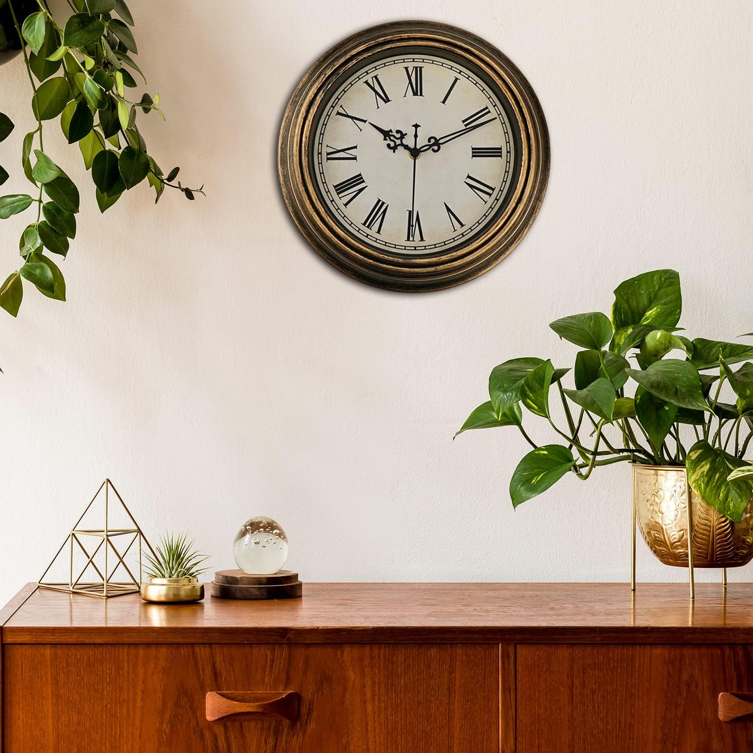 Reloj de pared vintage, 10 pulgadas, retro, silencioso, sin tictac, números romanos, fácil de leer, reloj de cuarzo de calidad, funciona con pilas,