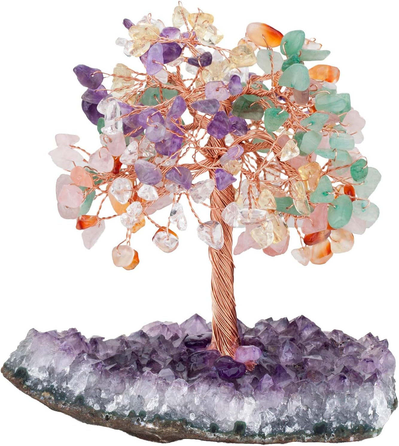 Yatming – Árbol colorido de piedra curativa con base de racimo de geoda de amatista natural, decoración de árbol bonsái de Feng Shui para riqueza