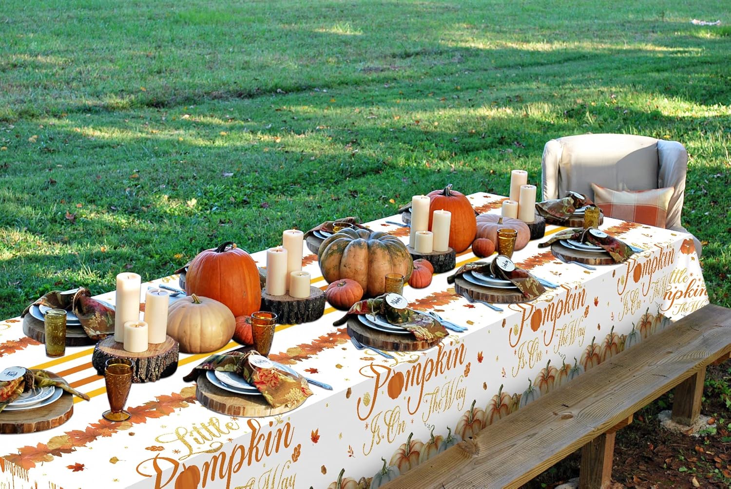Mantel de otoño para baby shower, 3 piezas, diseño de calabaza pequeña está en camino, decoración de otoño para baby shower, Acción de Gracias,