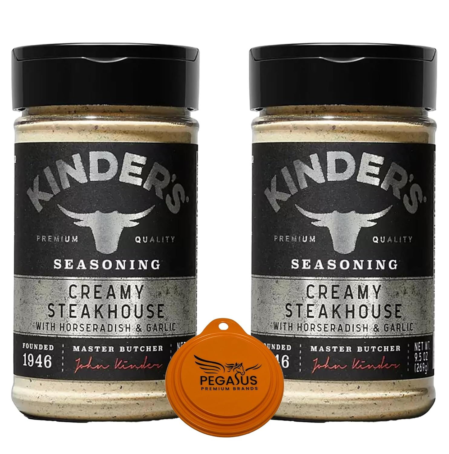 Pegasus Premium Variety Pack  Kinder’s Creamy Steakhouse Seasoning 9.5oz (paquete de 2) y Pegasus Premium Brands 3 Step Tapa Tapa