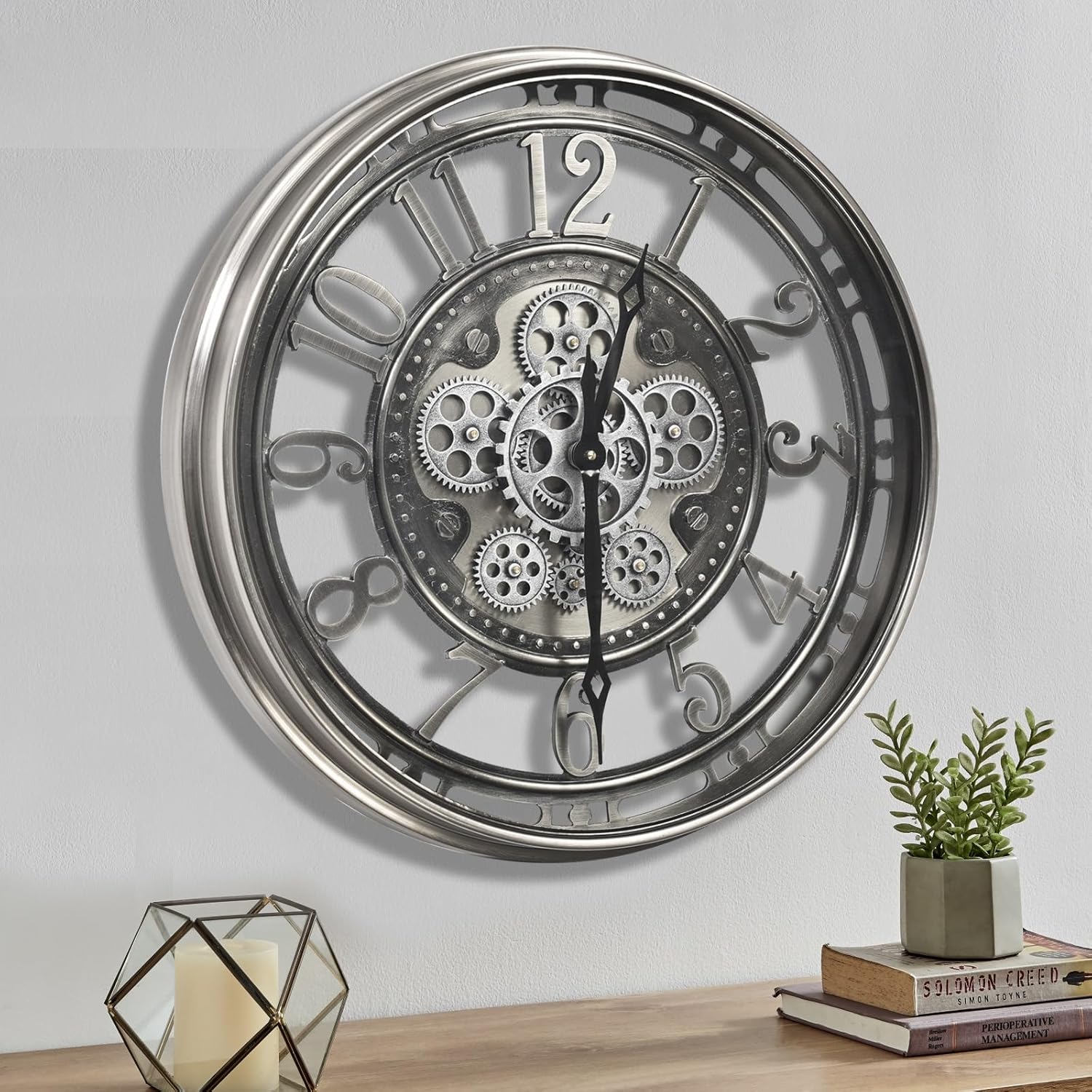 Reloj de pared original con engranaje móvil real, moderno, industrial steampunk, reloj de pared grande para decoración de sala de estar y casa de