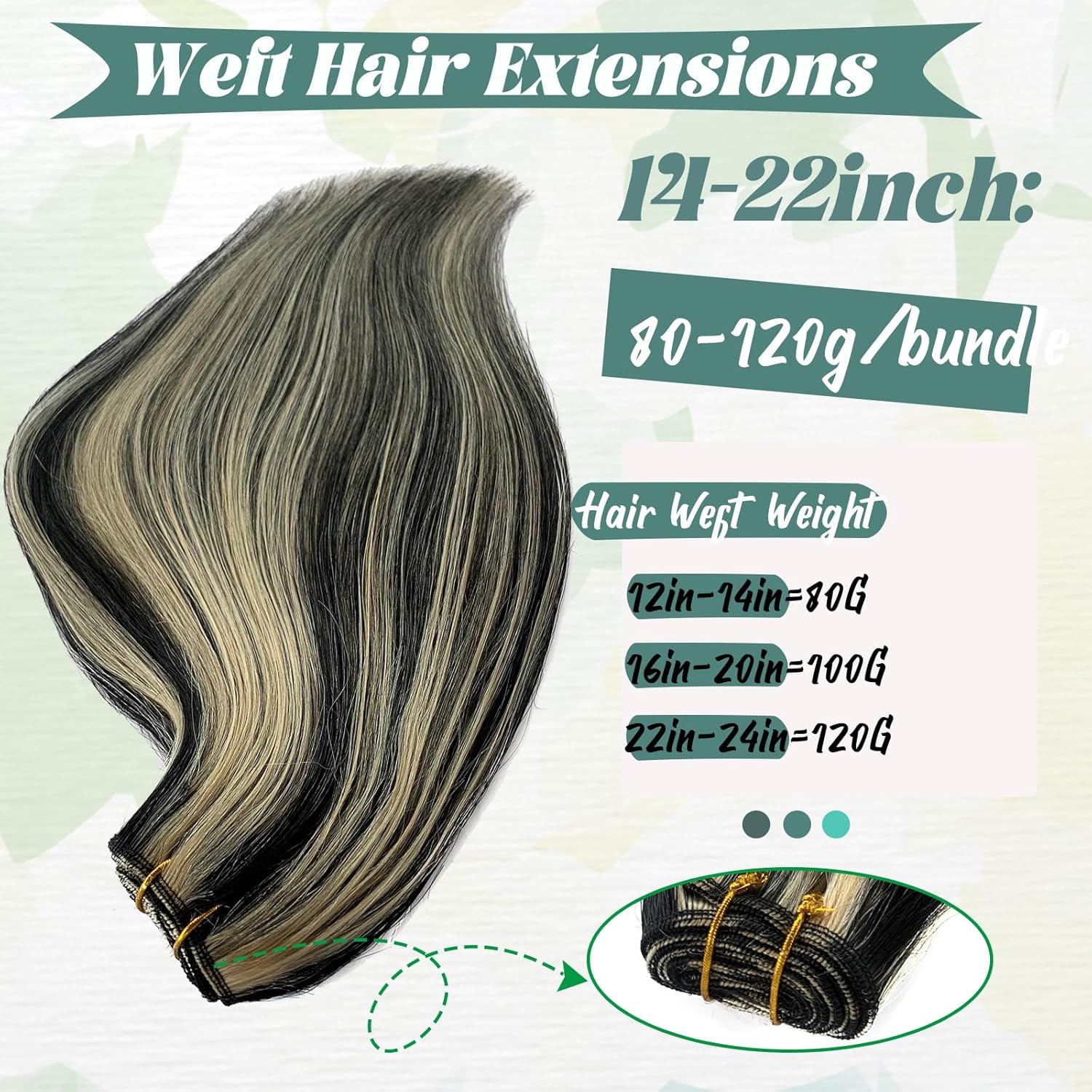 Smavida Extensiones de cabello humano real para coser, balayage, mezcla de negro y rubio decolorado, extensiones de cabello humano lacio para mujer,