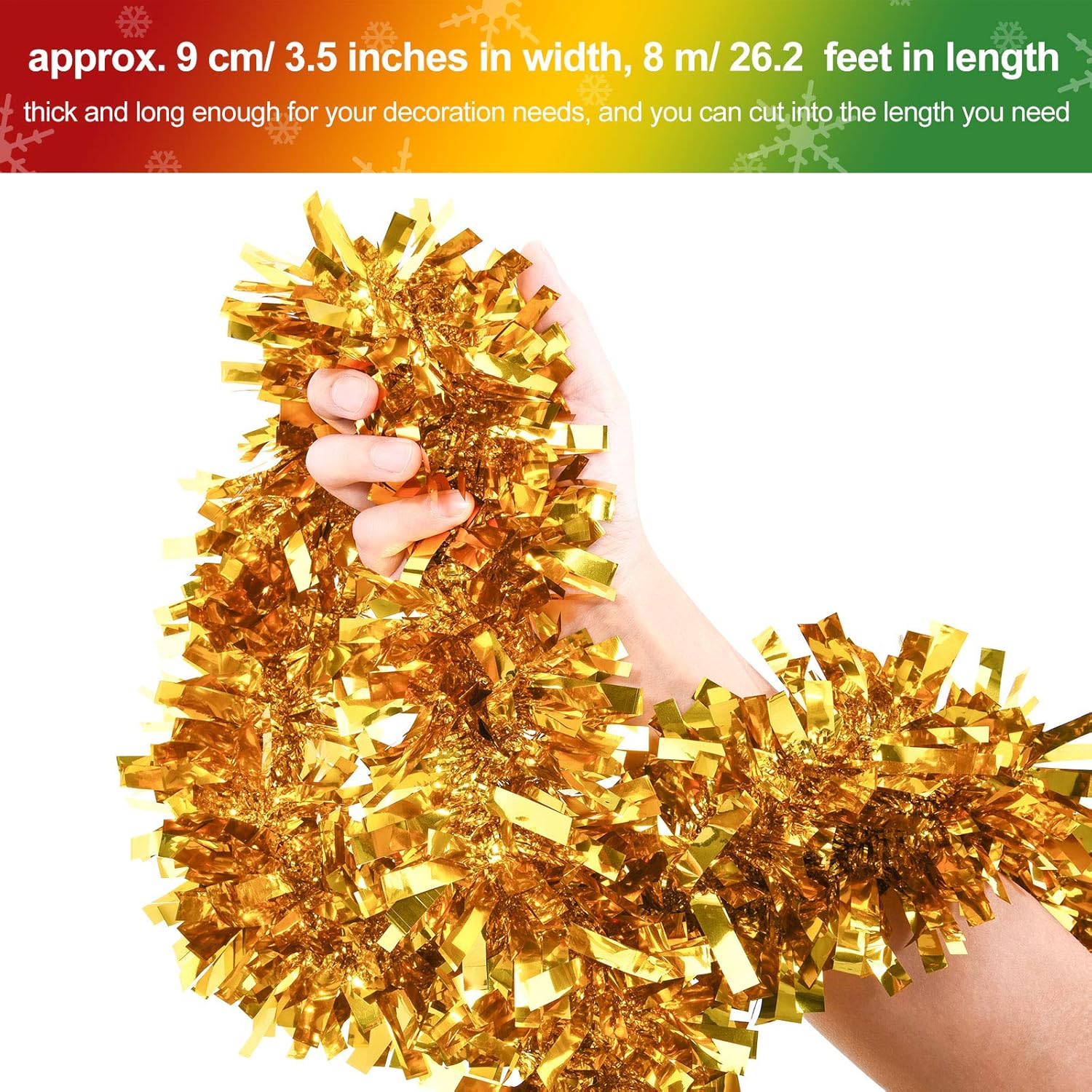 WILLBOND – Guirnalda de espumillón metálica decorativa de 26.2 pies para árbol de navidad, fiestas de cumpleaños, bodas y navidad