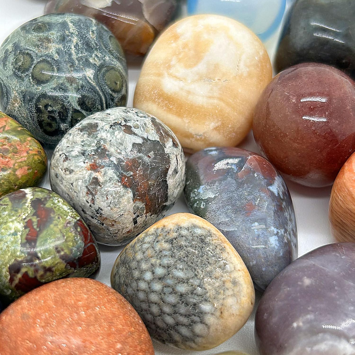 Juego de piedras preciosas pulidas de color natural mezclado de 2 libras, piedras preciosas para reiki, chakra, curación, decoración del hogar