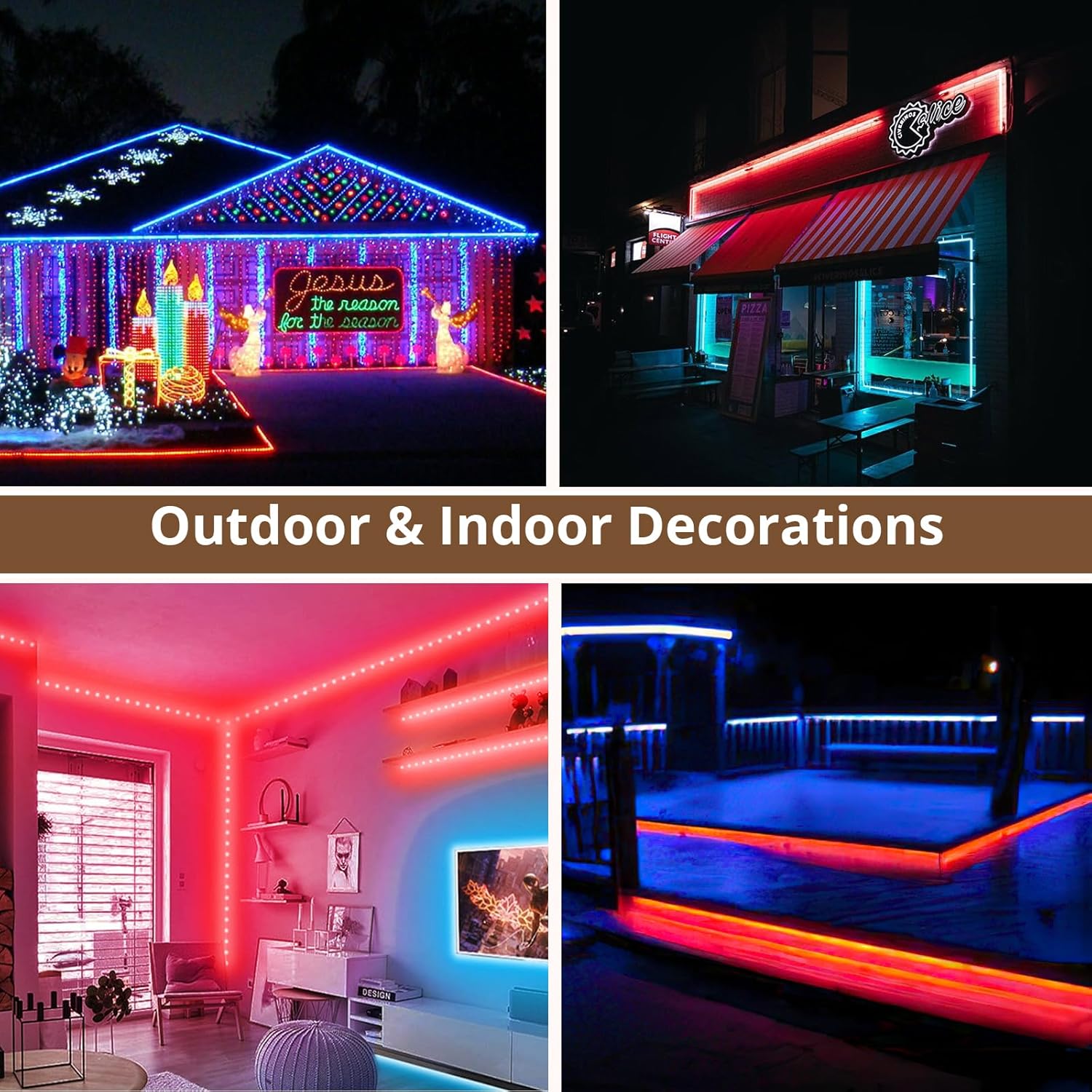 Areful Tira de luces LED de 16.4 pies, tira de luz flexible plana roja, enchufable, conectable e impermeable para el hogar, Navidad, vacaciones,