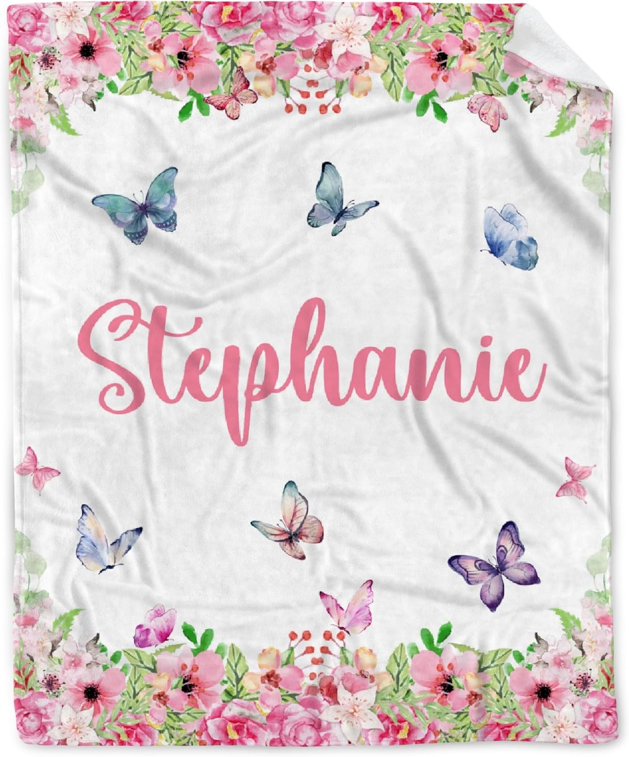 Manta personalizada de franela de vellón de mariposa para bebé, manta de regalo personalizada con nombre, manta ligera y suave, bonita manta