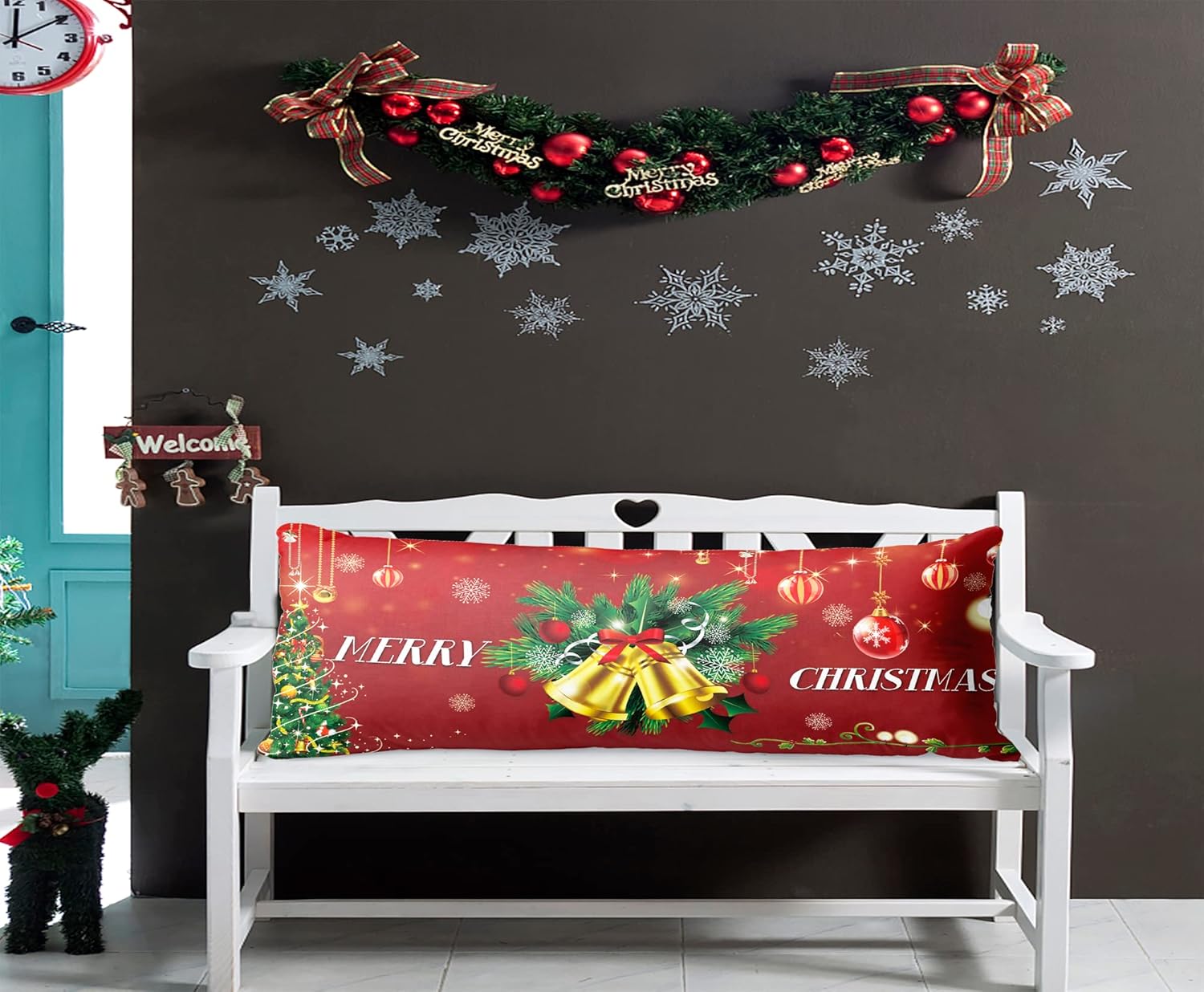 Corona de Navidad, funda de almohada de cuerpo de campana, adornos de Navidad, fundas de almohada de cuerpo suave, de dos lados diferentes impresas,