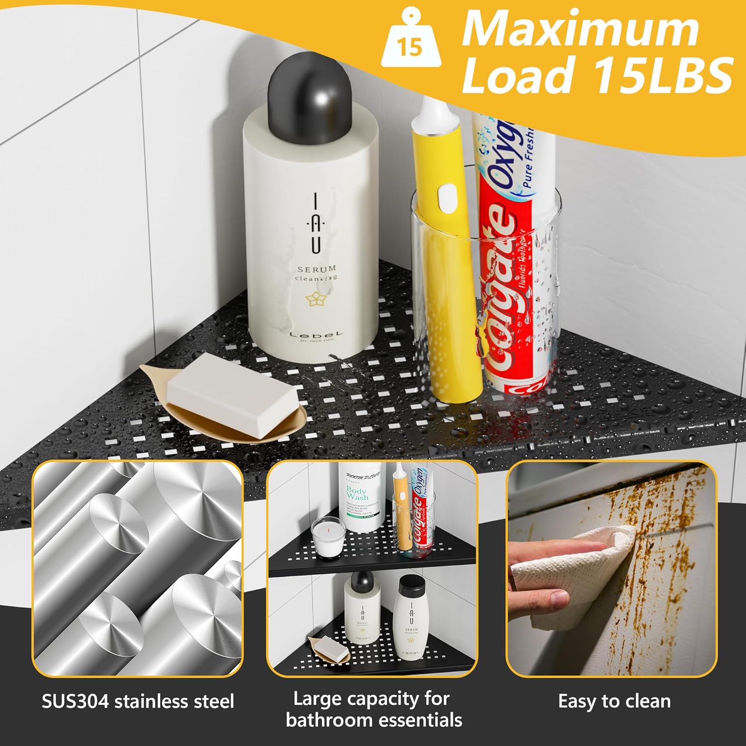 Neodrain Juego de 2 estantes esquineros de pared de color negro mate de 12 pulgadas, estantes de esquina flotantes para pared, estantes de