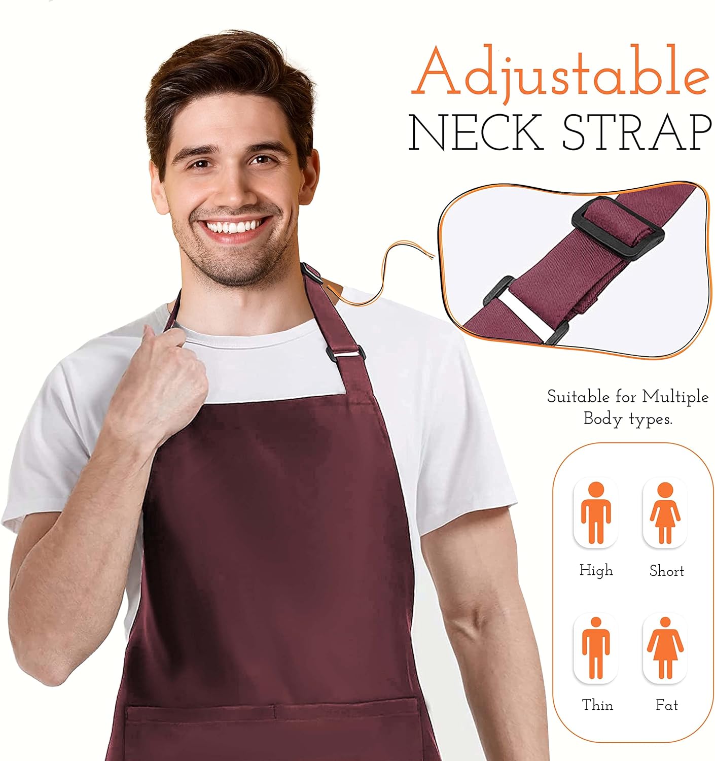KOMBOH Delantal de chef unisex, delantal profesional, resistente, transpirable, correas grandes y bolsillos grandes.