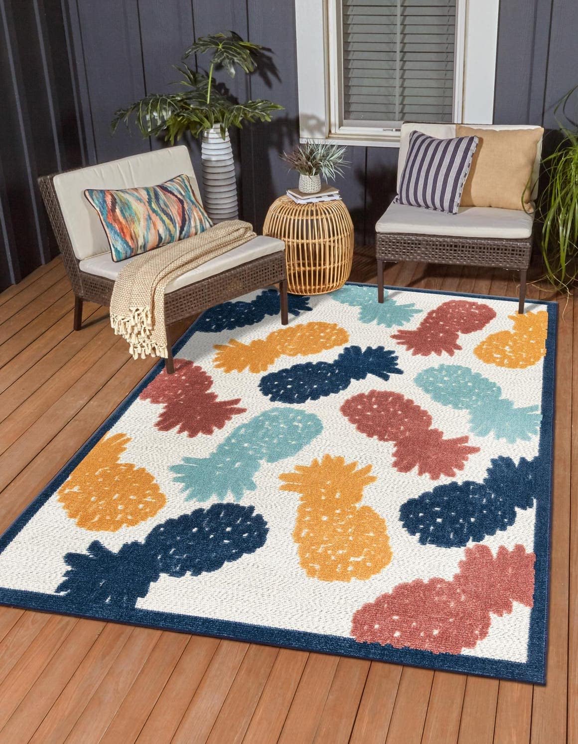 Unique Loom Belize Outdoor Collection – Alfombra rectangular de 2 x 3 pies 1 pulgada, color blanco y rojo óxido