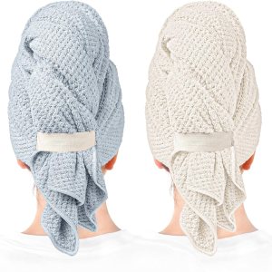 Paquete de 2 toallas grandes de microfibra para mujer, súper absorbentes y de secado rápido, para cabello rizado, largo y corto, turbantes Paquete de 2 toallas grandes de microfibra para mujer, súper absorbentes y de secado rápido, para cabello rizado, largo y corto, turbantes