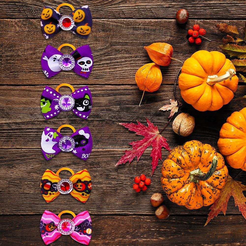 20 unids10 pares de lazos para el pelo de perro para Halloween, lazos de diamantes de imitación, lazos brillantes para cachorros, accesorios de aseo