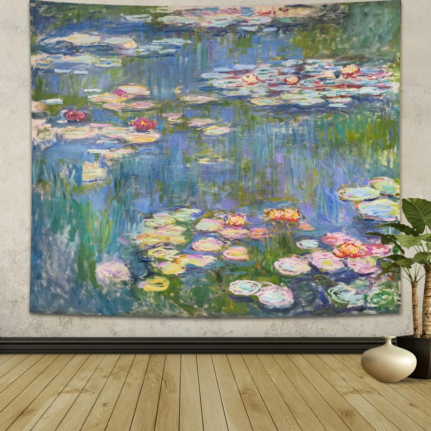 Avinyl Monet – Tapiz verde de lirios de agua para decoración de pared para dormitorio, estético, abstracto, flor hippie, colgante de pared para sala