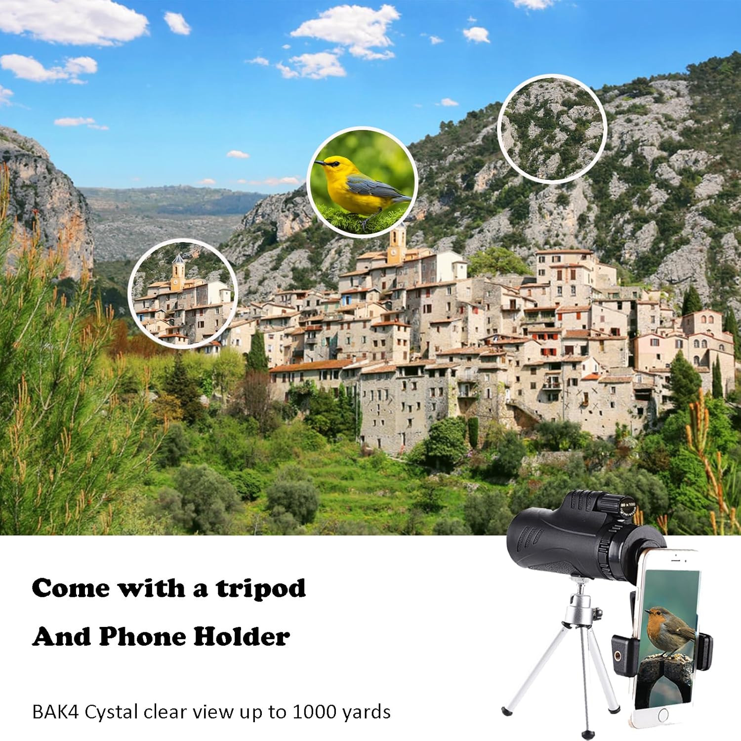 80×100 de alta potencia de visión nocturna BAK4 telescopio monocular compacto portátil impermeable monoculares adultos con trípode adaptador de