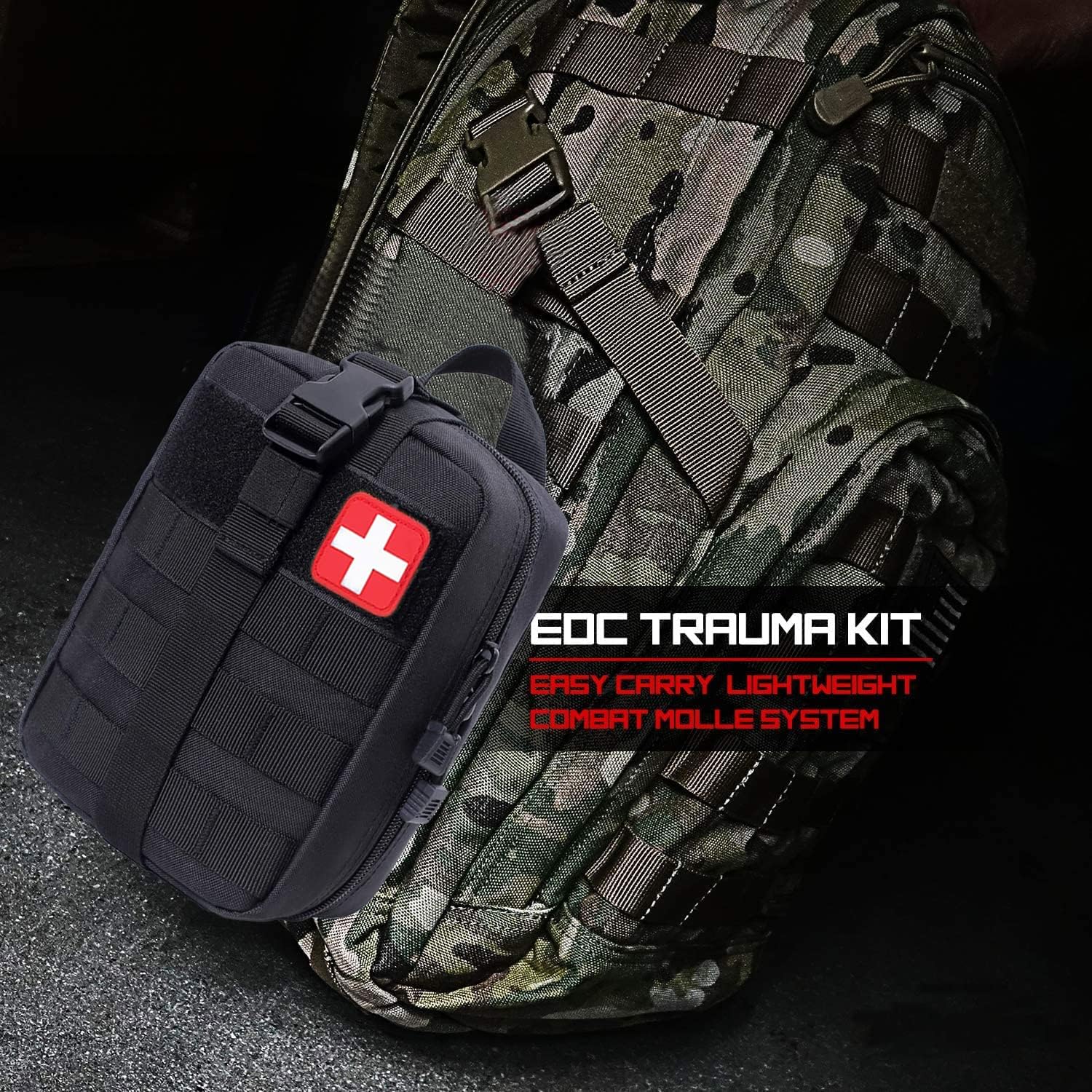 IFAK Kit de trauma, kit de primeros auxilios médicos militares con torniquete, bolsa de supervivencia de emergencia para suministros de equipo de
