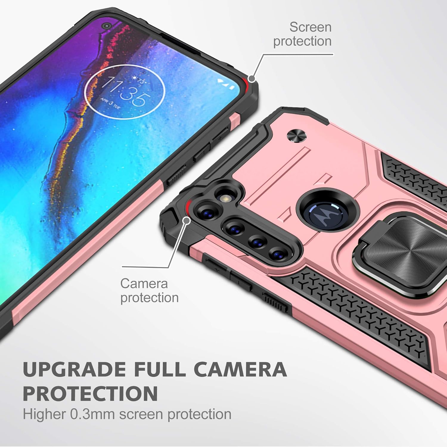 Asuwish Funda compatible con Moto G Power 2020 y protector de pantalla de vidrio templado, accesorios de celda, soporte de anillo híbrido, soporte