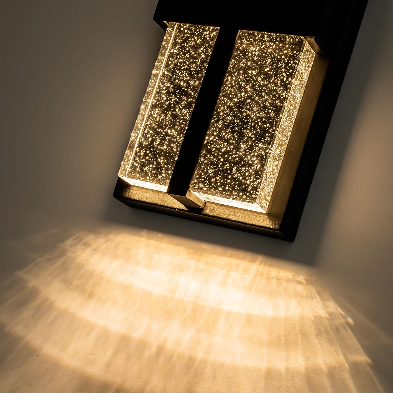 Luces LED de pared para exteriores, 15 pulgadas, color negro, para porche, para casa, aplique de pared moderno exterior con cristal de cristal,