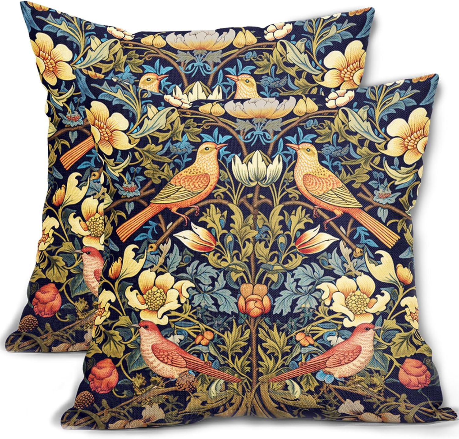Juego de 2 fundas de almohada de 16 x 16 pulgadas de color verde chinoiserie, fundas de almohada cuadradas de lino y algodón para sofá, dormitorio,