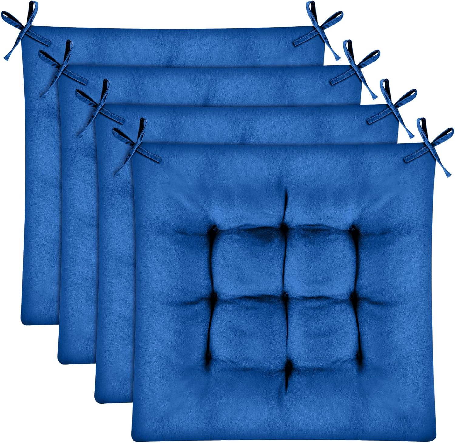 PLULON Paquete de 4 cojines para sillas de comedor, suaves y cuadradas, para interiores, cojines de asiento con lazos para cocina, oficina, aula,