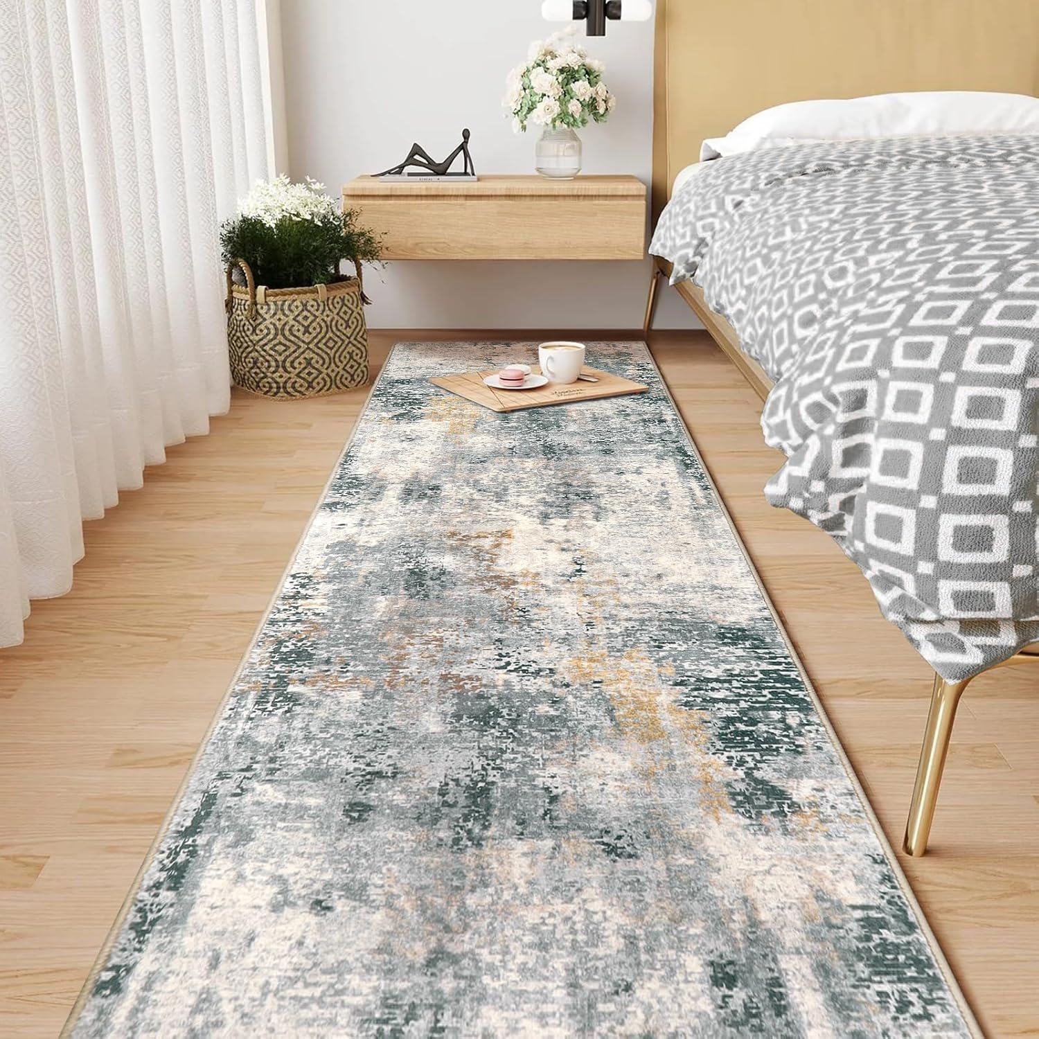Alfombras lavables para pasillo de 2 x 8 pulgadas con parte trasera de goma, antideslizantes, modernas, abstractas, antideslizantes, suaves,