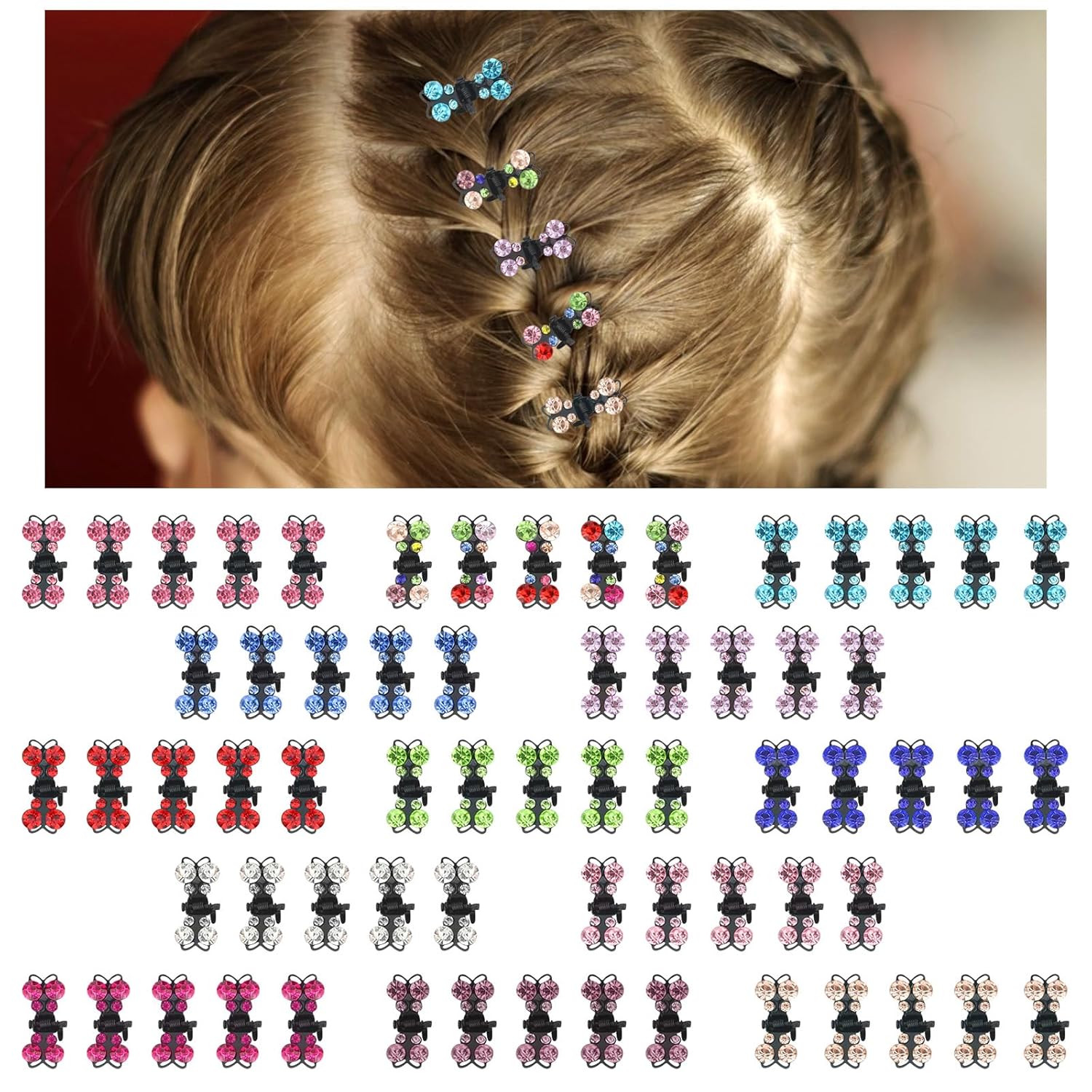 YISSION 65 pinzas para el cabello con diseño de mariposa con diamantes de imitación, lindas horquillas decorativas para el cabello de boda,