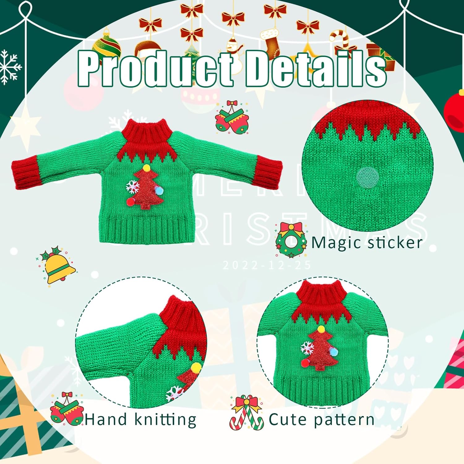 Poen 14 piezas de accesorios de ropa de muñeca elfo de Navidad, incluye suéter, calcomanías de Papá Noel, ropa para decoraciones navideñas de