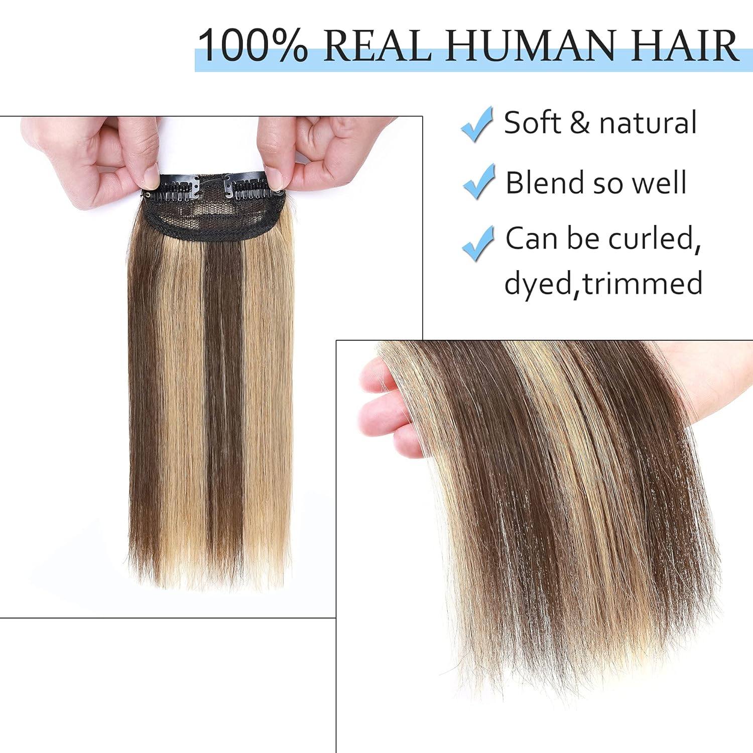 SEGO 2 extensiones de cabello humano corto con clip de 8 pulgadas, 0.49 oz, extensiones de cabello humano para mujeres, con cabello adelgazante,