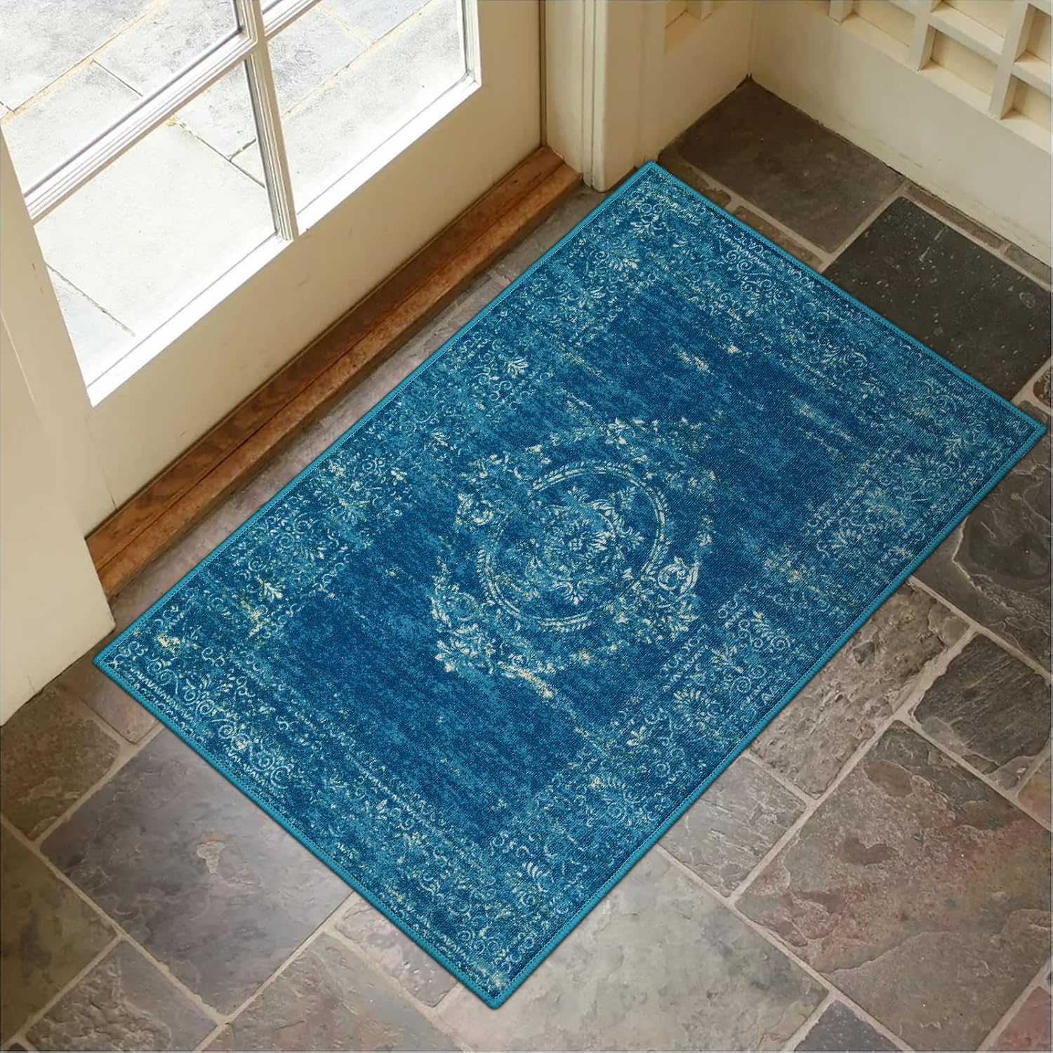 Collive Tapete retro para puerta de interior, antideslizante, lavable, absorbe rápidamente, tapetes de bienvenida, tapetes de pelo bajo, alfombra de