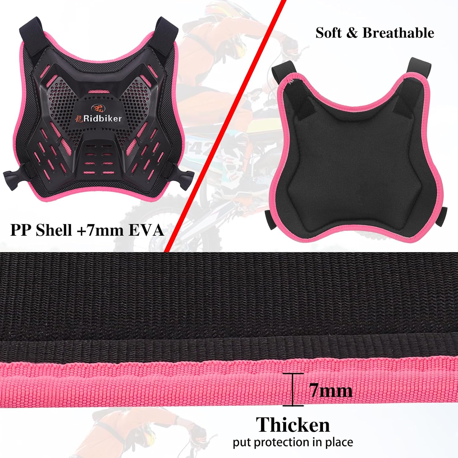 RIDBIKER Armadura de motocicleta para niños, protector de pecho para niños, equipo de protección de motocicleta, chaleco de armadura corporal,