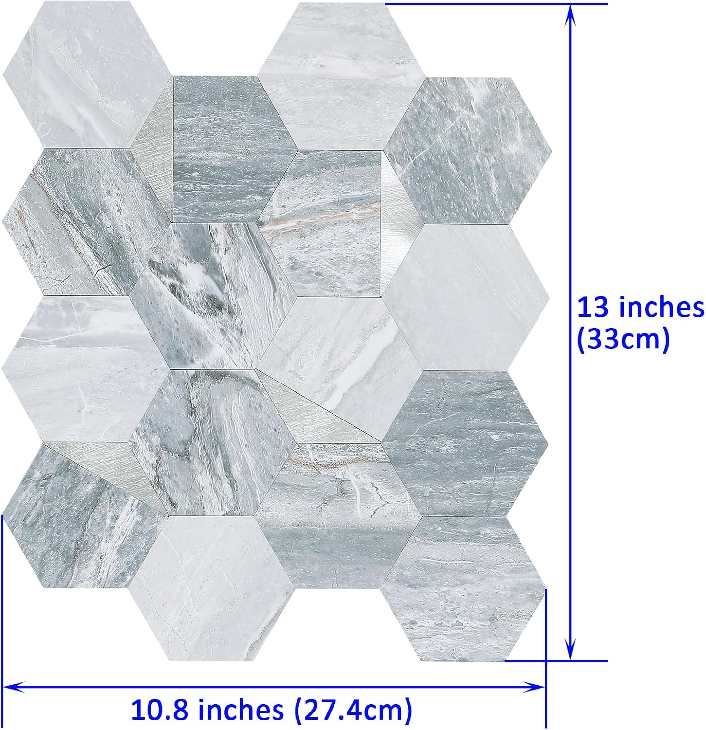 10 piezas hexagonales de PVC para despegar y pegar, mosaicos autoadhesivos de metal con borde biselado sin costuras para salpicaduras de cocina,