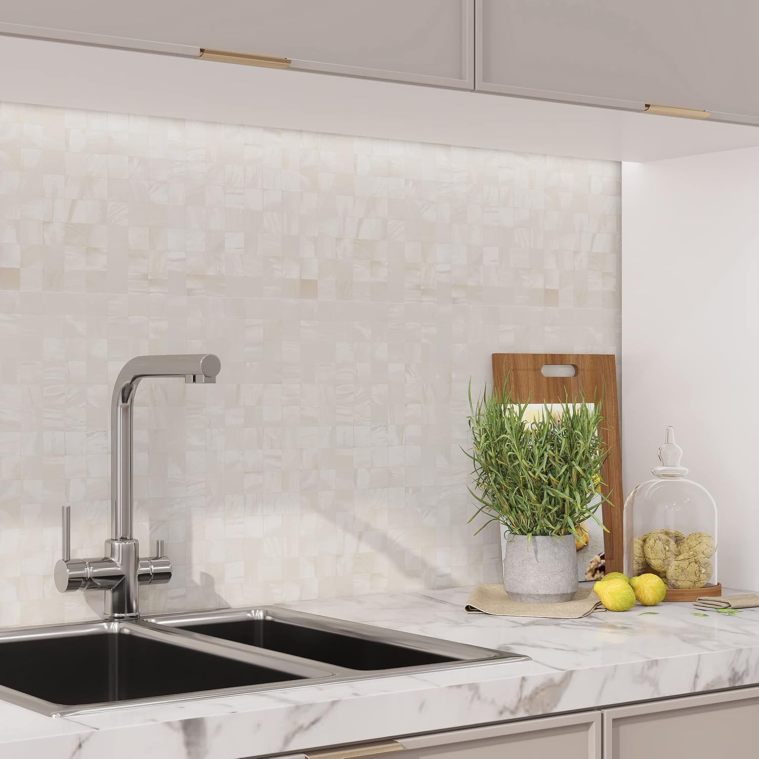 Avant Decor  8 azulejos  Azulejos de mosaico de nácar  Azulejos de cocina para despegar y pegar  Azulejos de pared para pegar  Fácil instalación