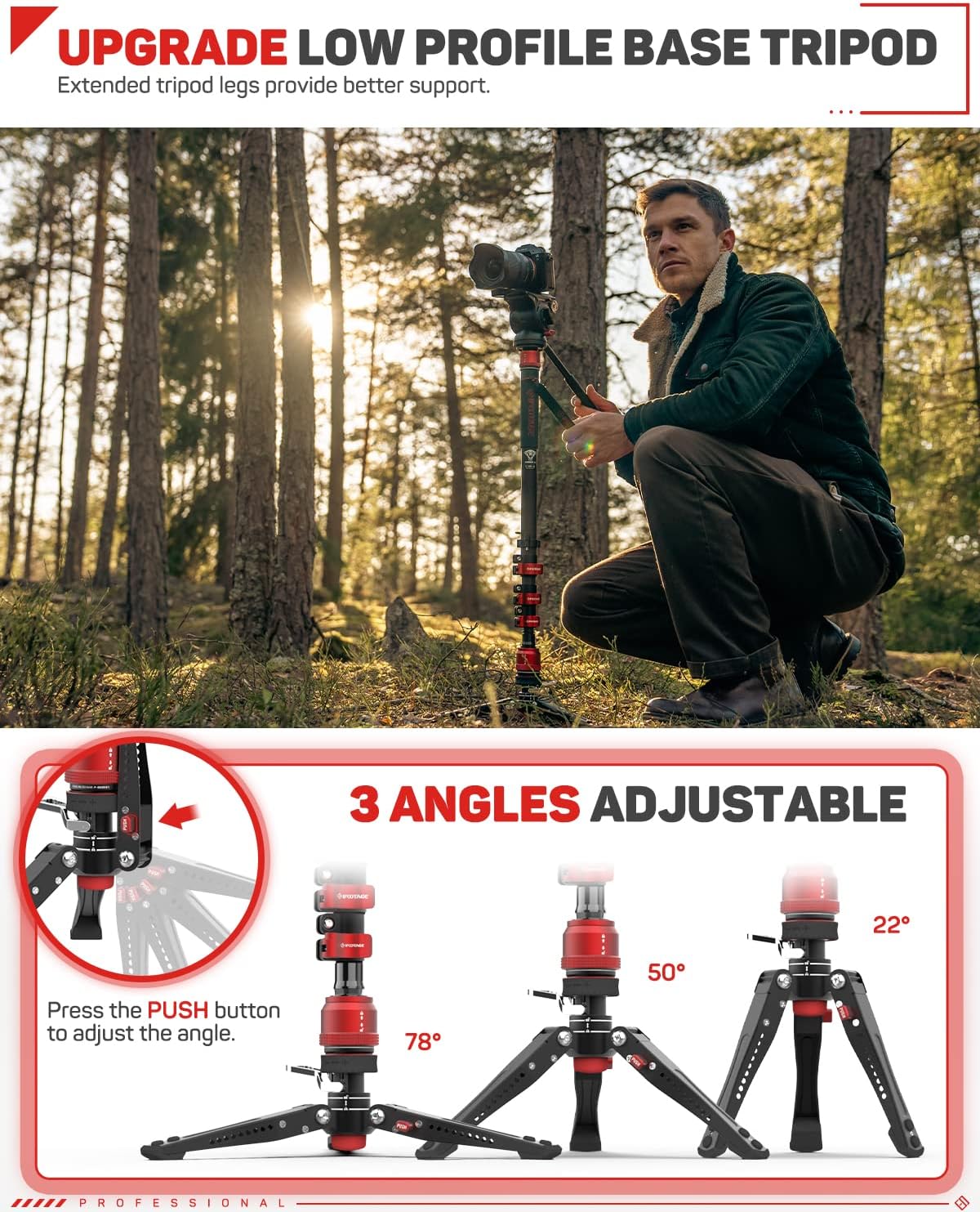 IFOOTAGE Cobra 3 Monopod de fibra de carbono con pedal y gancho para herramientas, monopie portátil de viaje con pies, carga máxima de 17.64 libras,