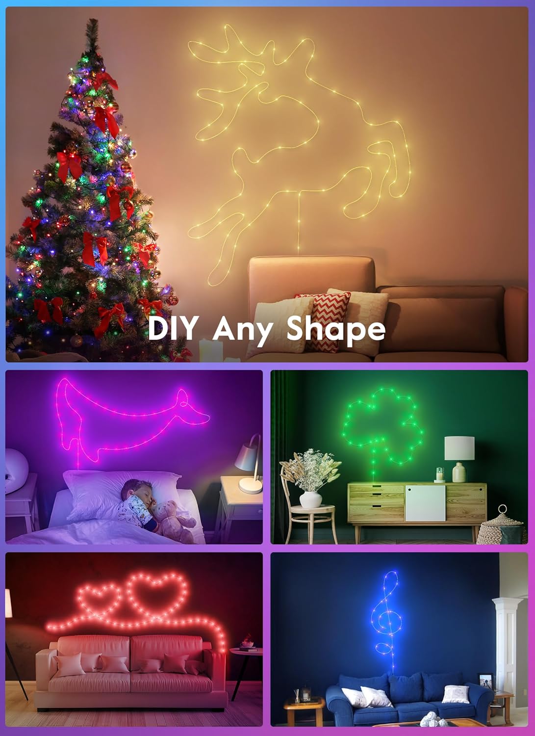 Guirnalda de luces que cambian de color  Cadena de 200 luces LED de 66 pies con control remoto, 22 colores que cambian de luces parpadeantes con 12