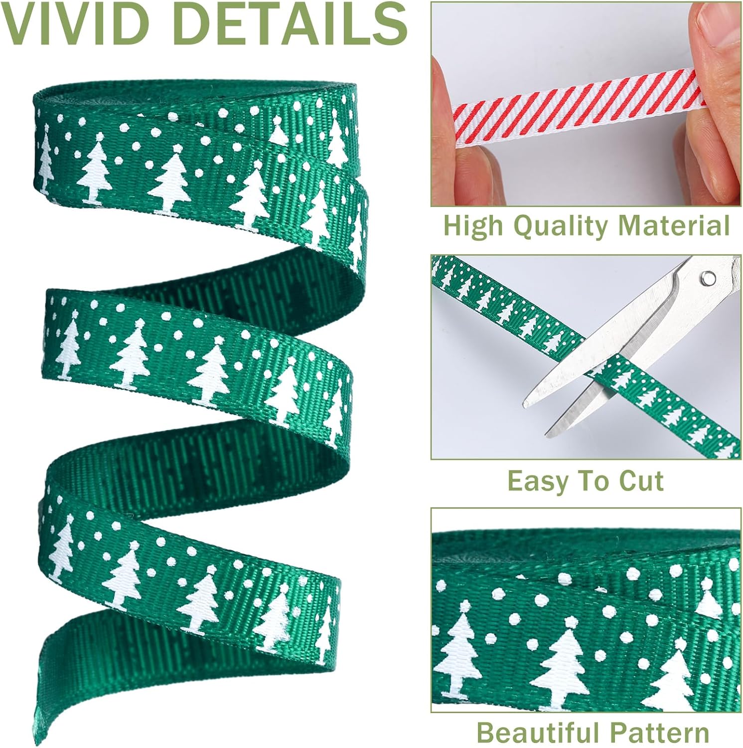 Yuxung 50 rollos de cinta fina de Navidad a granel de 0.4 pulgadas, 5 yardas cada rollo de cinta de grogrén de vacaciones para festivales de