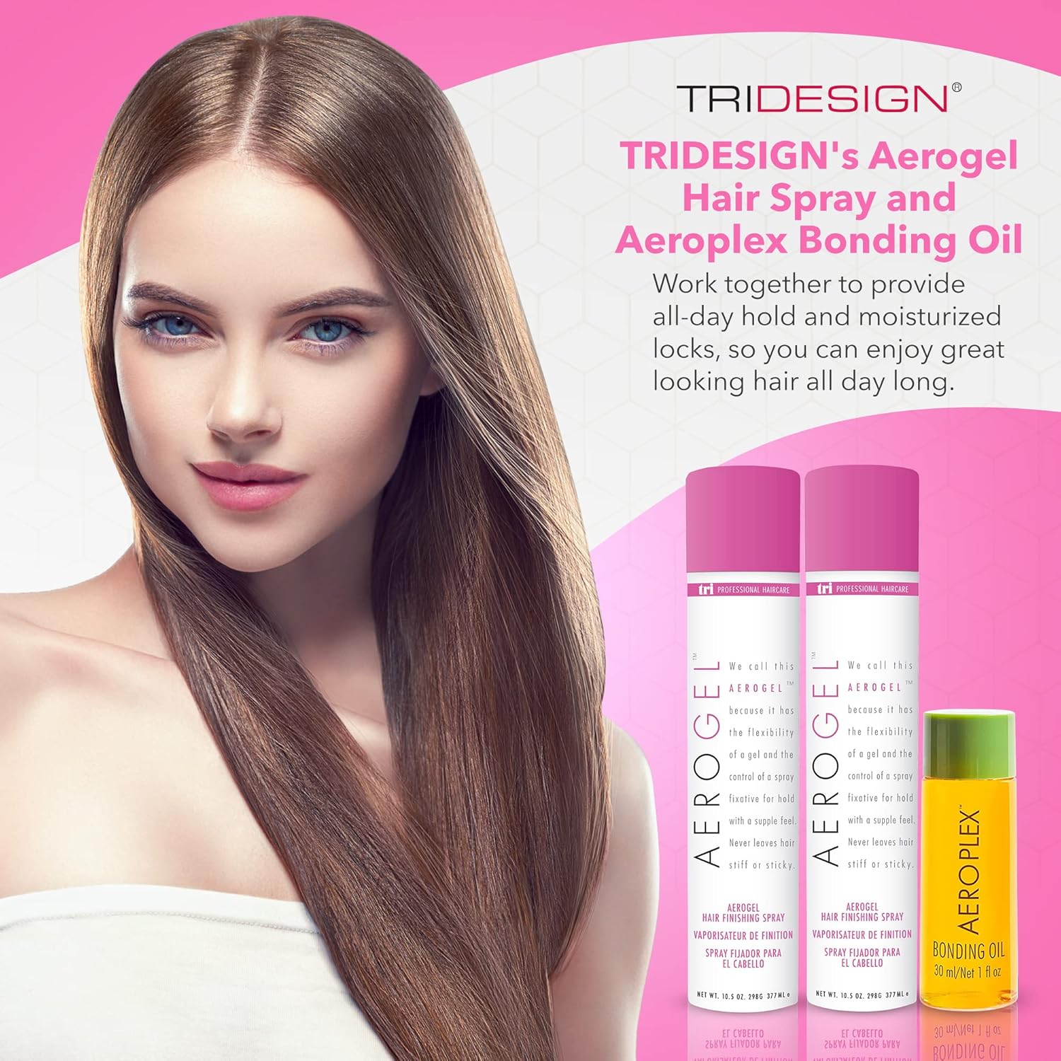 TRIDESIGN Aeroplex Bonding Oil & Aerogel Hair Spray Bundle – Repara y previene la rotura para cabello seco, dañado y encrespado. Spray de acabado no