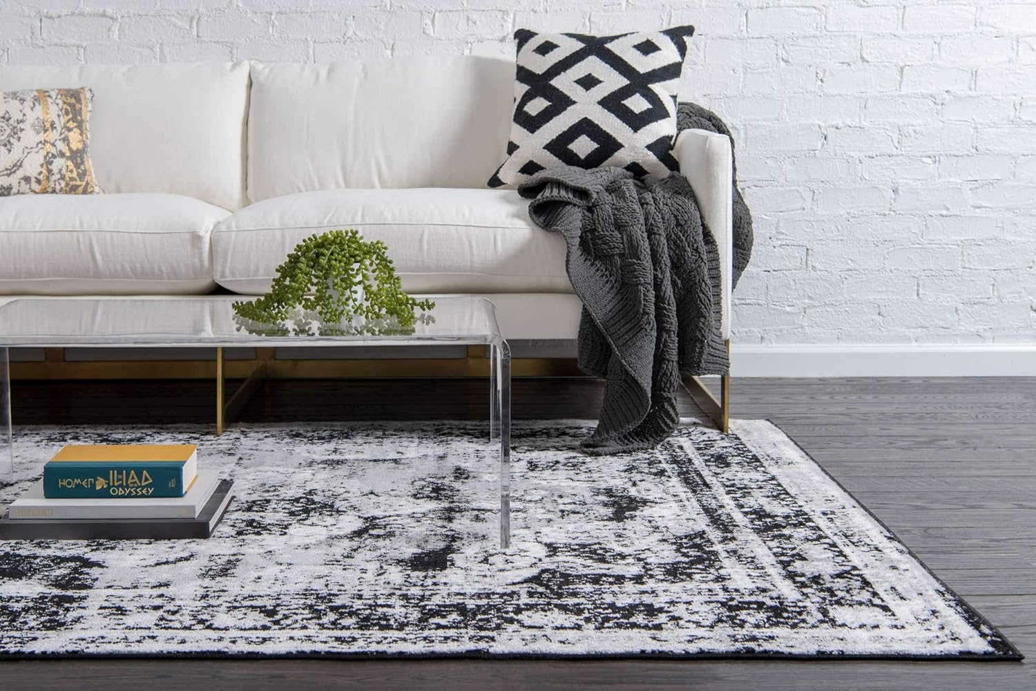 Unique Loom Sofia Collection – Alfombra tradicional vintage, inspirada en Francia (8 pies x 10 pies, rectangular, negrogris claro)
