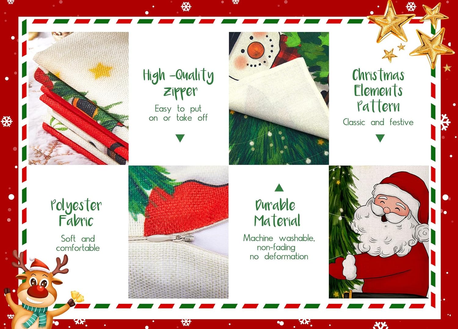 Brightown Juego de 4 fundas de almohada rojas de Navidad de 18 x 18 pulgadas, decoración de Navidad, decoración de vacaciones de invierno, funda de