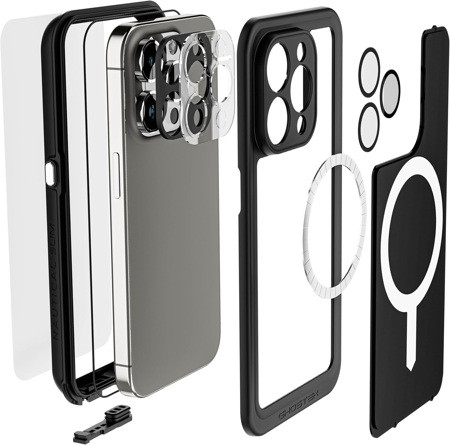 Ghostek Nautical Slim – Funda impermeable para iPhone 15 Pro, protector de pantalla y protector de cámara integrados, compatible con accesorios