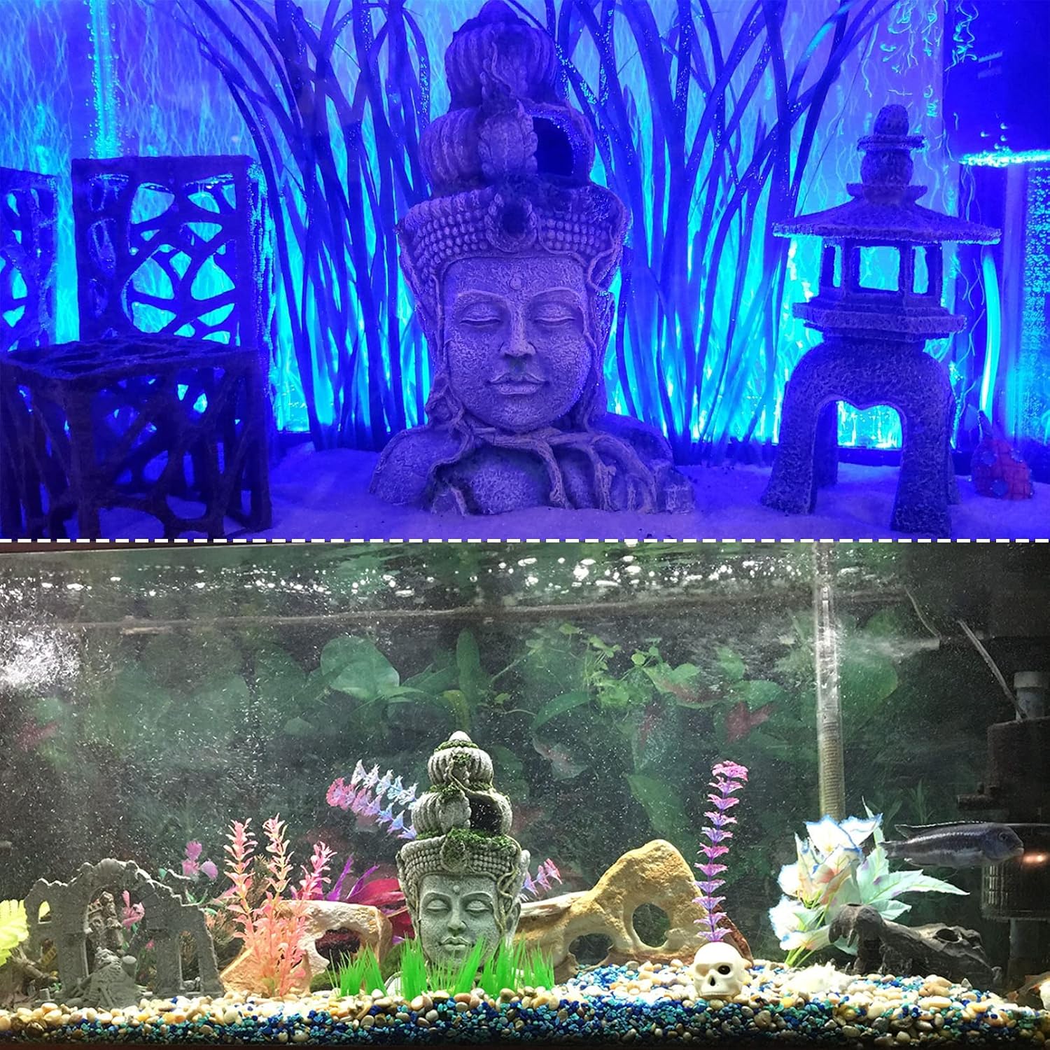 kathson Acuario Buda Cabeza Estatua Decoración Betta Resina Escondite Cueva Fish Tank Accesorios Descanso Ocultar Raza para Pescado Camarón Reptil