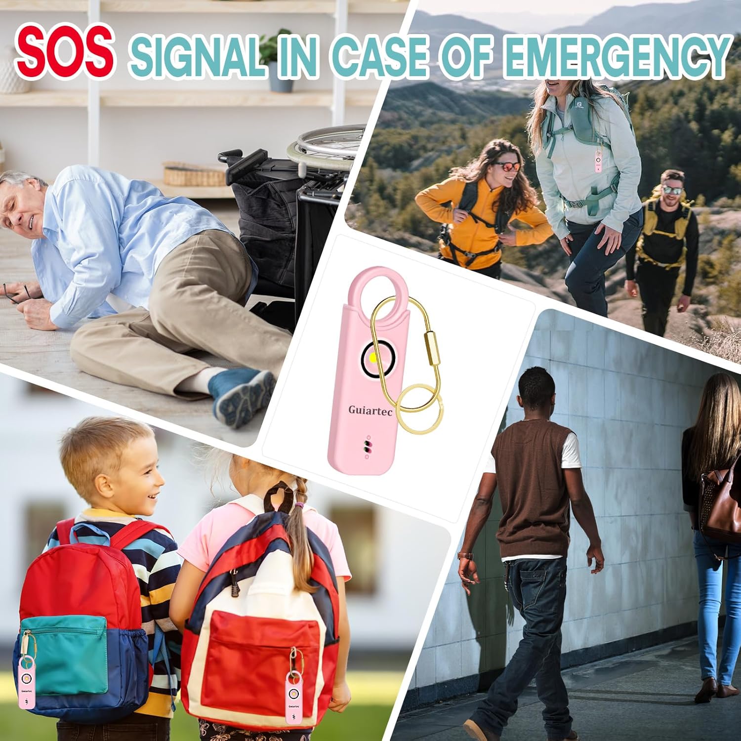 Alarma de seguridad personal recargable para mujeres, llavero de autodefensa de 135 dB con luz estroboscópica LED, dispositivos de seguridad de