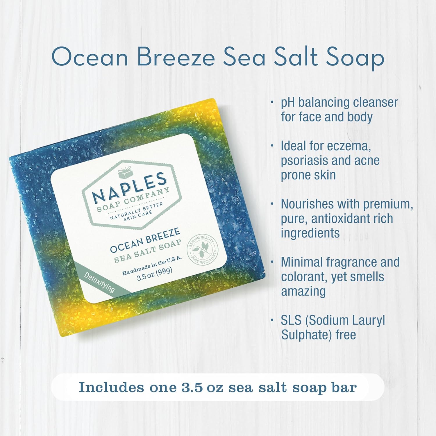 Naples Soap Company Barra de jabón de sal marina que equilibra el pH, exfolia e hidrata de forma natural, sin ingredientes nocivos, 3.5 onzas, brisa