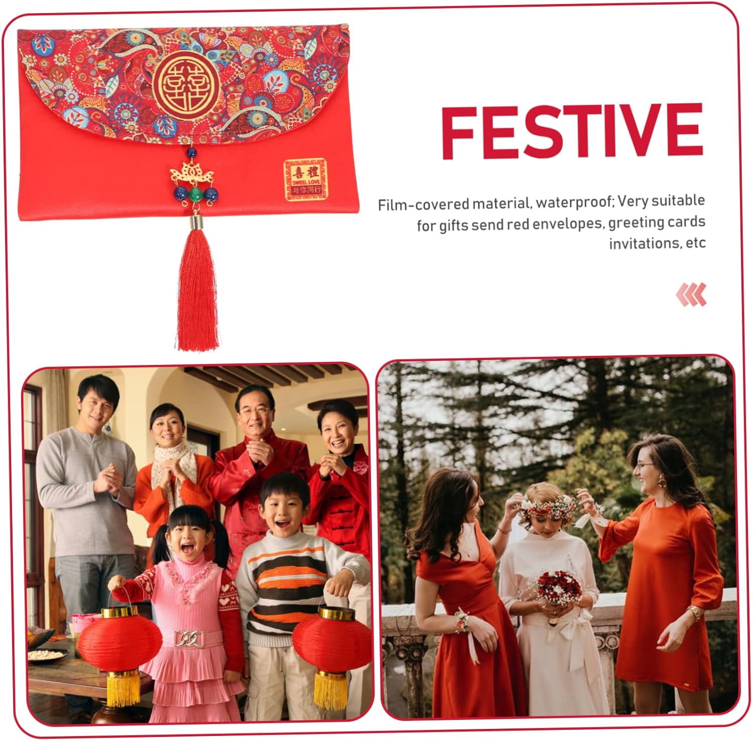 Abaodam 4pcs Gift Bag Chinese Hong Bao Silk Red Envelopes Money Wraps Sobres Para Red Money Bags Cash Pockets Decorative Envelopes Chinese Wedding