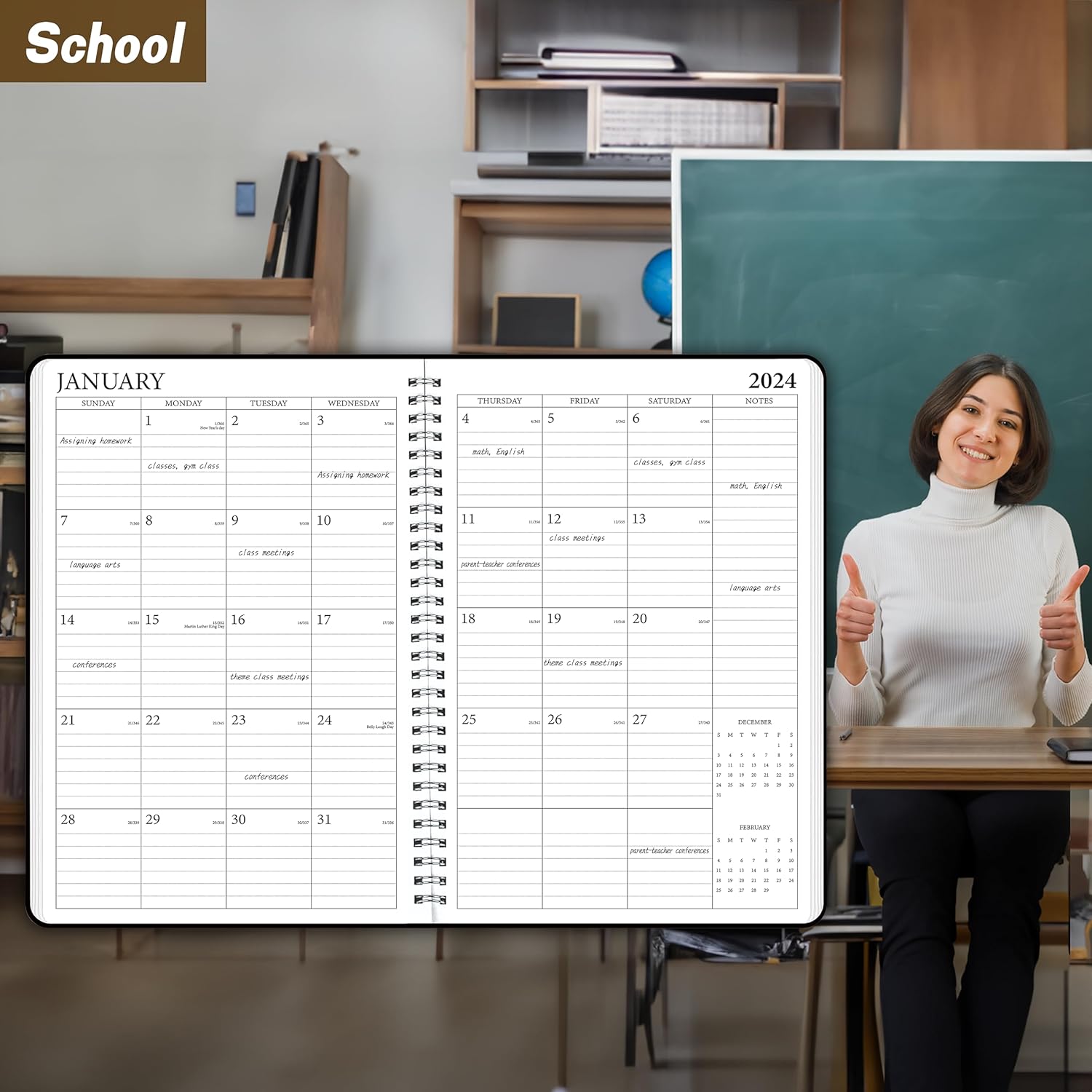 Agenda de enero de 2024 a diciembre de 2024, planificador académico semanal y mensual para profesores, 5.7 x 8.3 pulgadas, calendario de 12 meses,