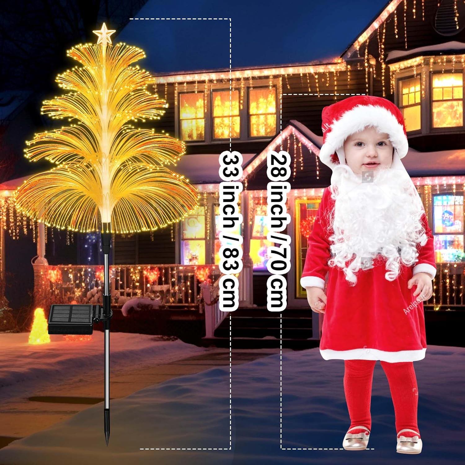 cltowany Luces solares de Navidad para árboles, luces solares impermeables para árbol de Navidad, medusas, 5 capas, fibra óptica, 7 colores