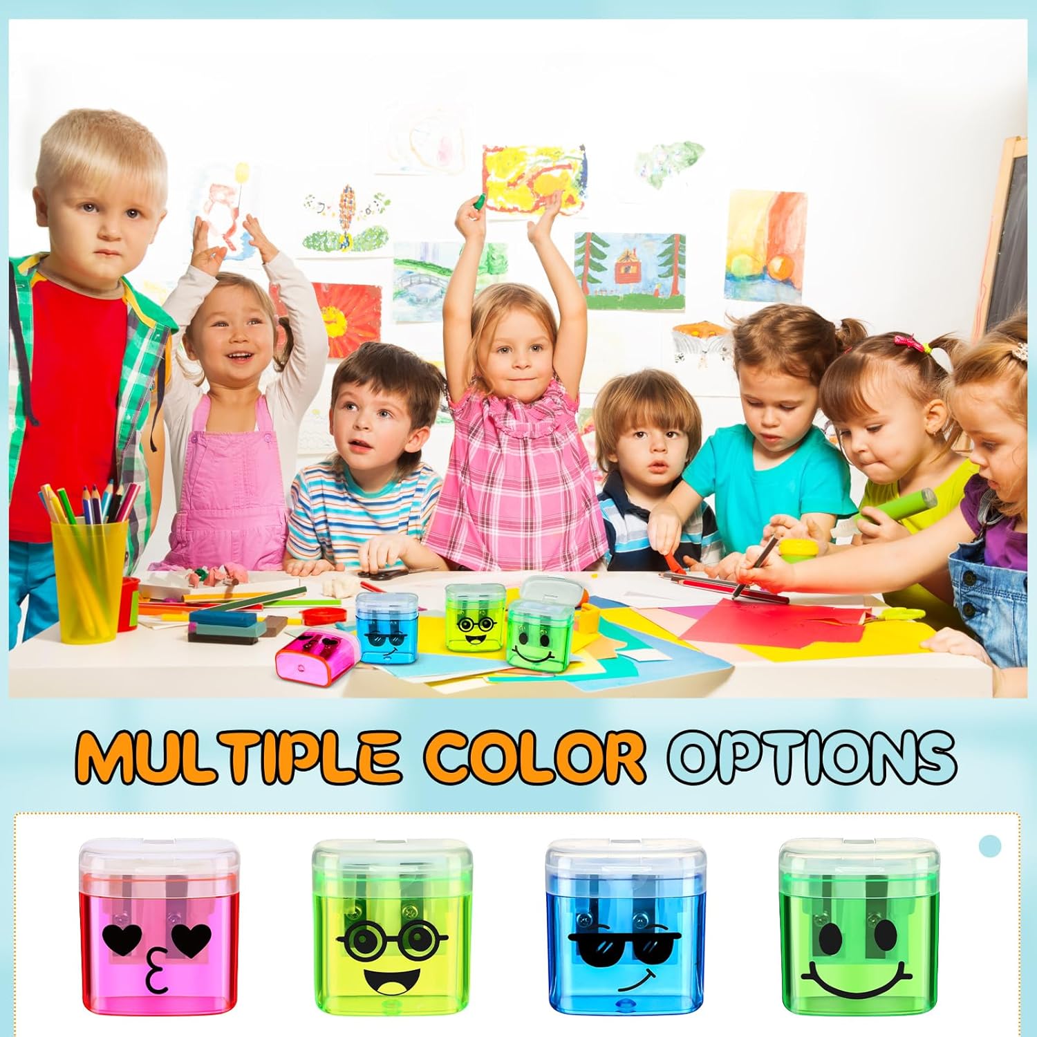 100 sacapuntas manuales de mano con doble agujero, con tapa, colorido sacapuntas Kawaii para niños, adultos, escuela, oficina, hogar, 4 estilos
