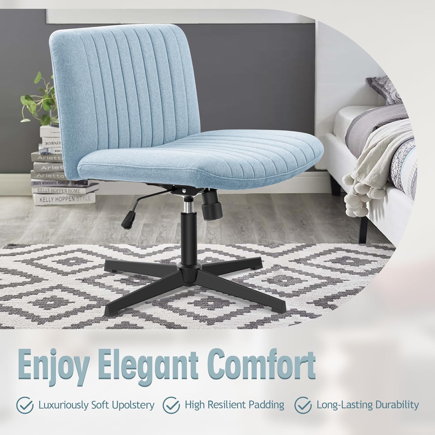 Brick Attic Silla de oficina sin brazos sin ruedas, silla ergonómica de escritorio giratoria, altura ajustable con patas cruzadas, cómoda silla de