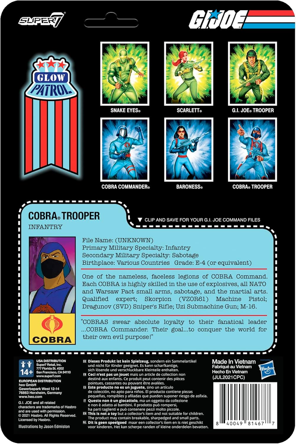 Super7 G.I. Joe Cobra Trooper Y-Back (Glow Patrol) – Figura de acción G.I. Joe de 3.75 pulgadas con accesorio, coleccionables clásicos de dibujos